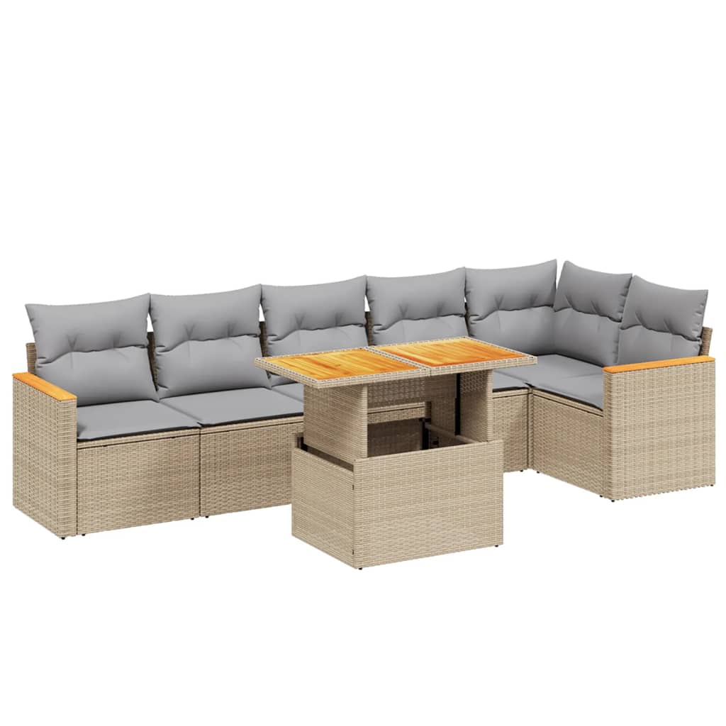 7-delige Loungeset met kussens poly rattan beige is nu te koop bij PeponiXL, paradijselijk wonen!