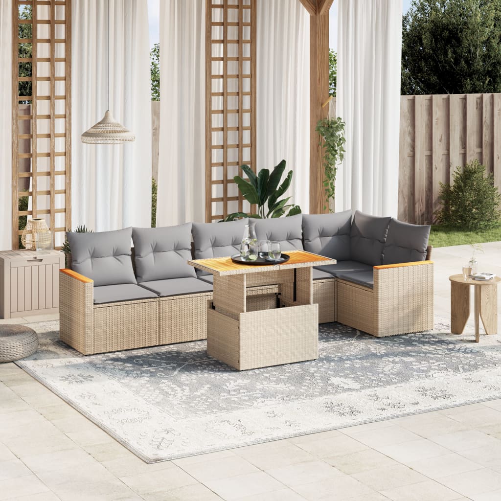 7-delige Loungeset met kussens poly rattan beige is nu te koop bij PeponiXL, paradijselijk wonen!
