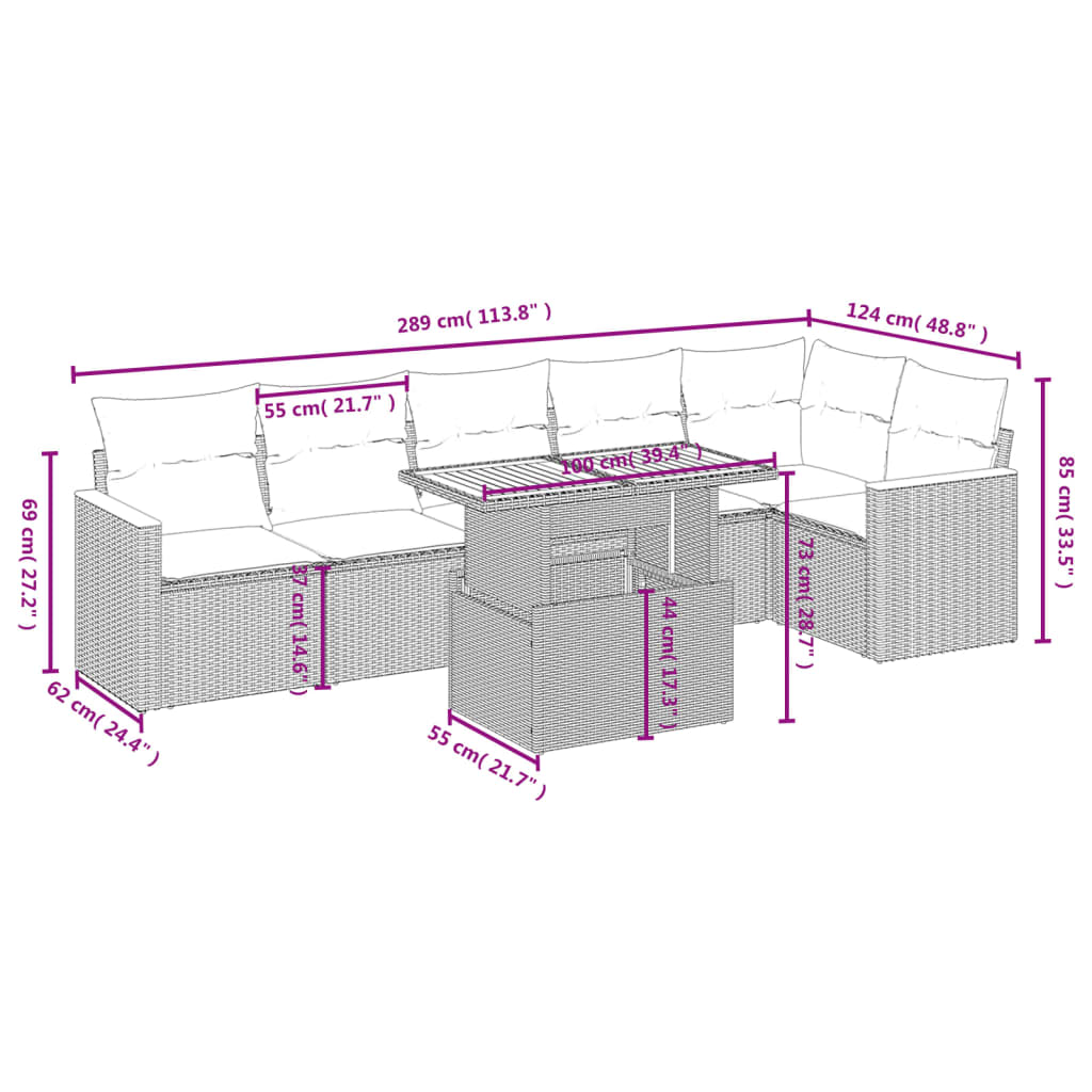 7-delige Loungeset met kussens poly rattan grijs is nu te koop bij PeponiXL, paradijselijk wonen!