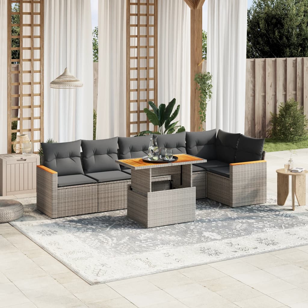 7-delige Loungeset met kussens poly rattan grijs is nu te koop bij PeponiXL, paradijselijk wonen!