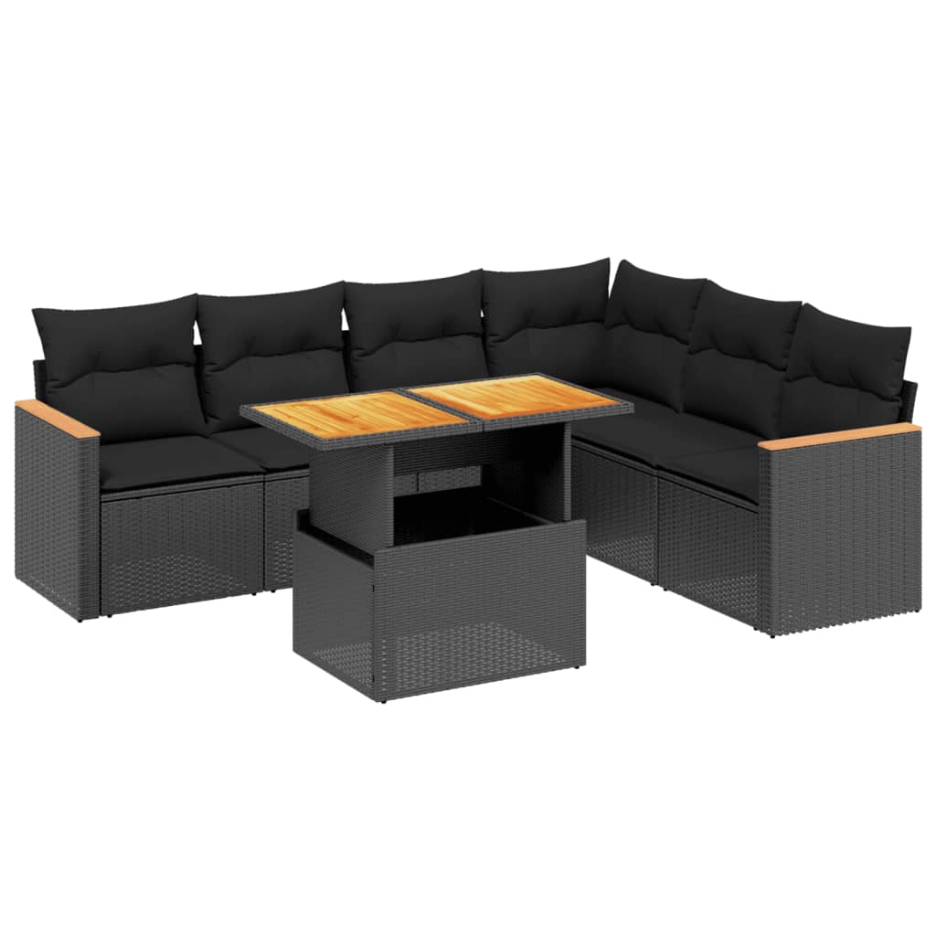 7-delige Loungeset met kussens poly rattan zwart is nu te koop bij PeponiXL, paradijselijk wonen!