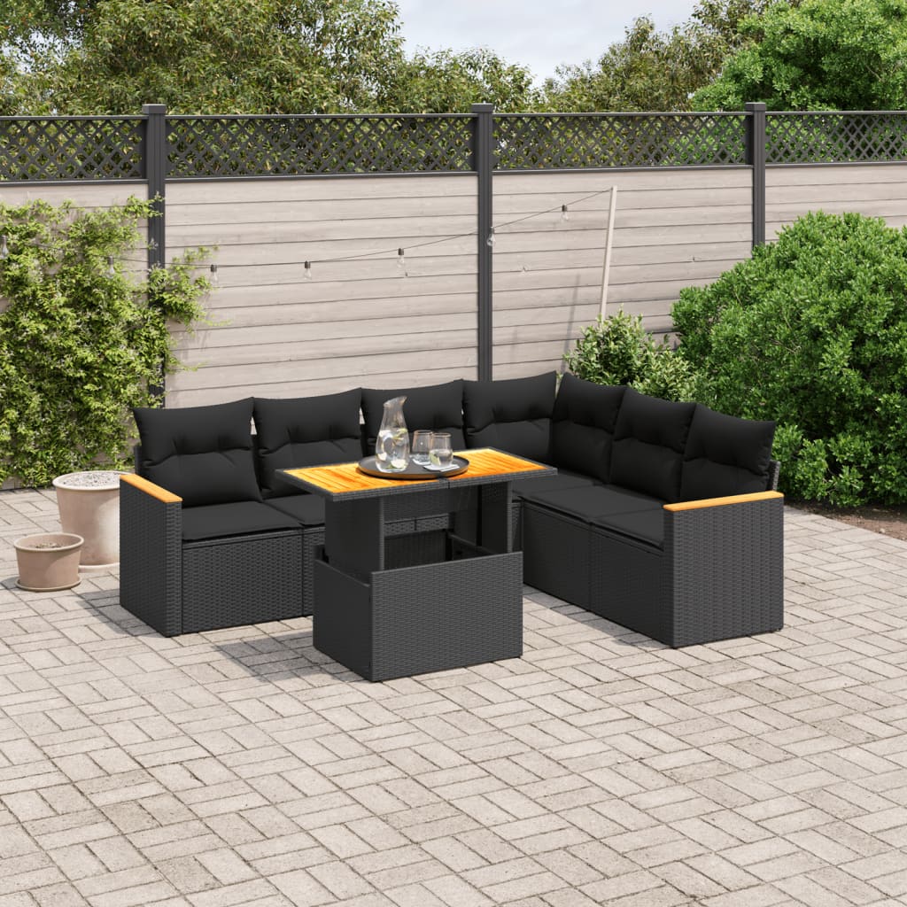 7-delige Loungeset met kussens poly rattan zwart is nu te koop bij PeponiXL, paradijselijk wonen!