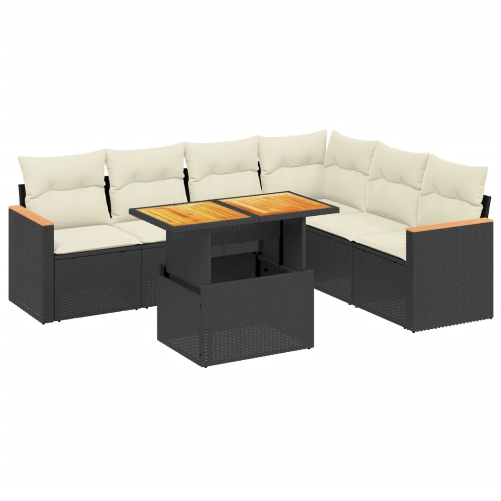 7-delige Loungeset met kussens poly rattan zwart is nu te koop bij PeponiXL, paradijselijk wonen!