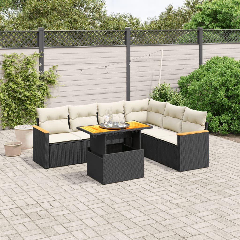 7-delige Loungeset met kussens poly rattan zwart is nu te koop bij PeponiXL, paradijselijk wonen!