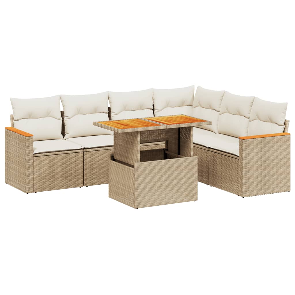 7-delige Loungeset met kussens poly rattan beige is nu te koop bij PeponiXL, paradijselijk wonen!