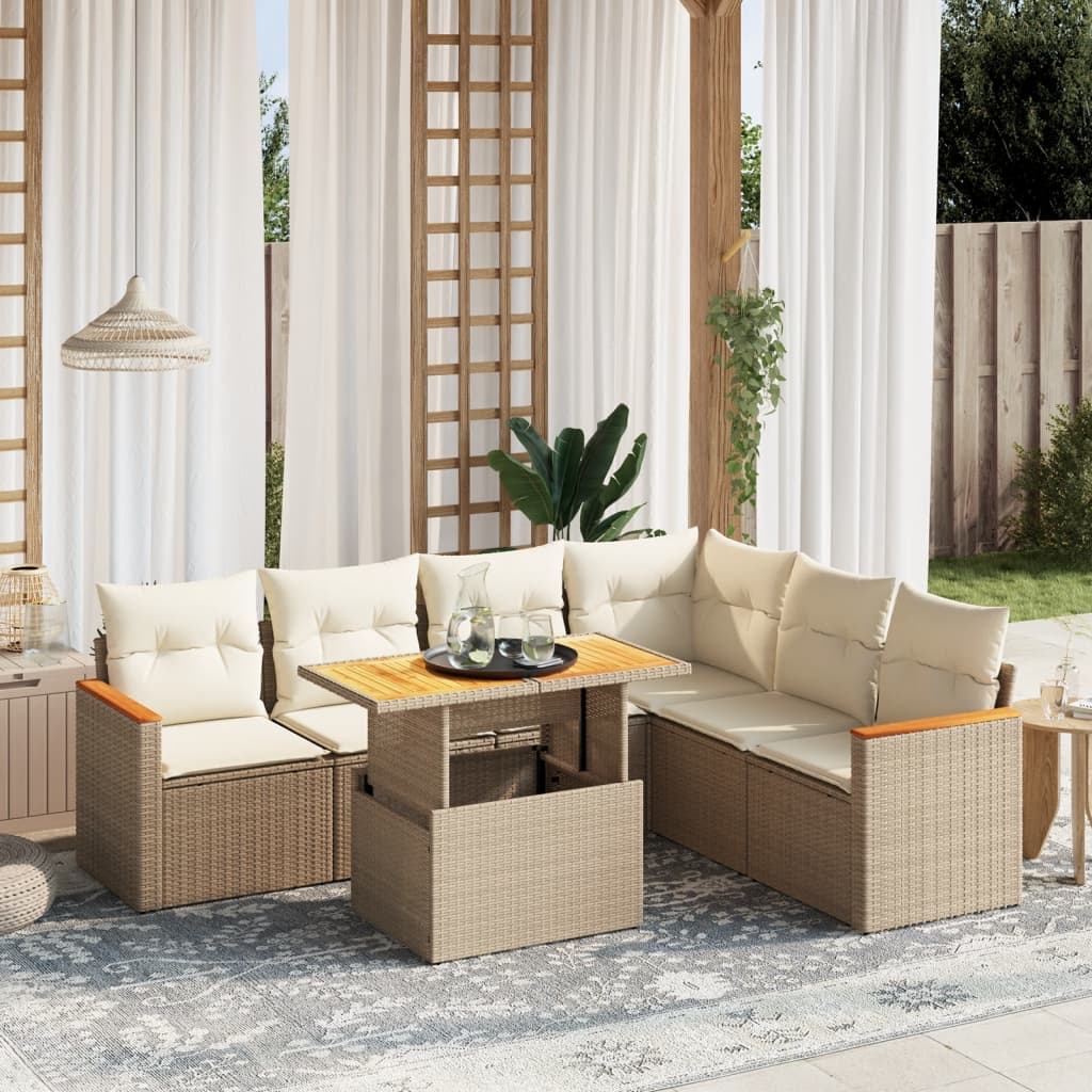 7-delige Loungeset met kussens poly rattan beige is nu te koop bij PeponiXL, paradijselijk wonen!