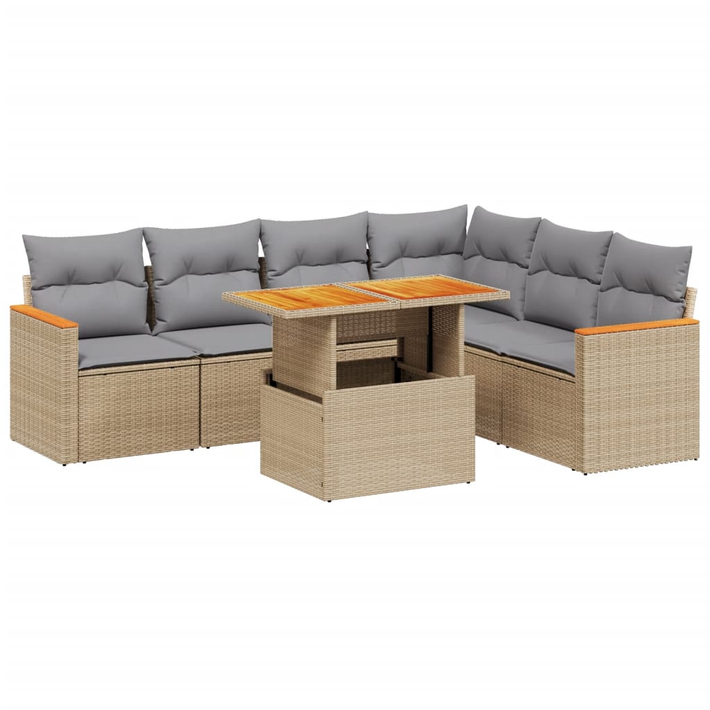 7-delige Loungeset met kussens poly rattan beige is nu te koop bij PeponiXL, paradijselijk wonen!