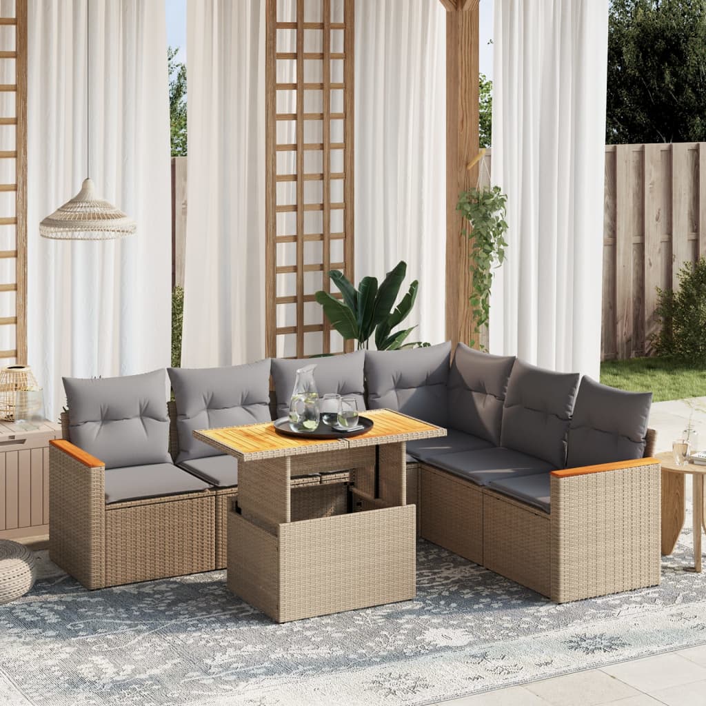 7-delige Loungeset met kussens poly rattan beige is nu te koop bij PeponiXL, paradijselijk wonen!