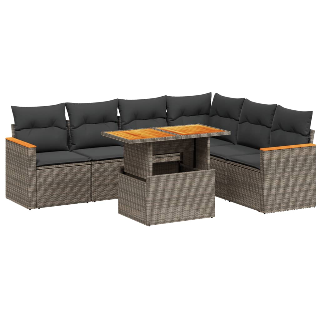 7-delige Loungeset met kussens poly rattan grijs is nu te koop bij PeponiXL, paradijselijk wonen!