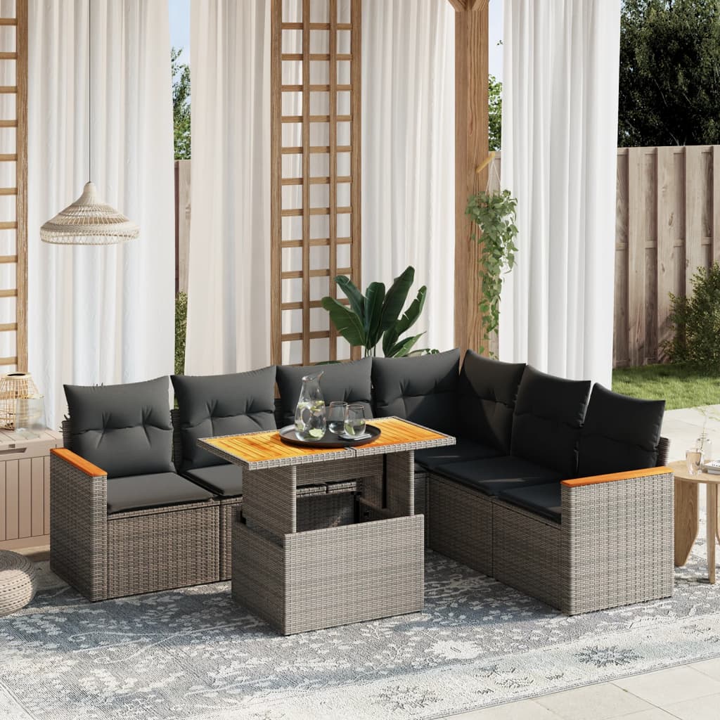 7-delige Loungeset met kussens poly rattan grijs is nu te koop bij PeponiXL, paradijselijk wonen!