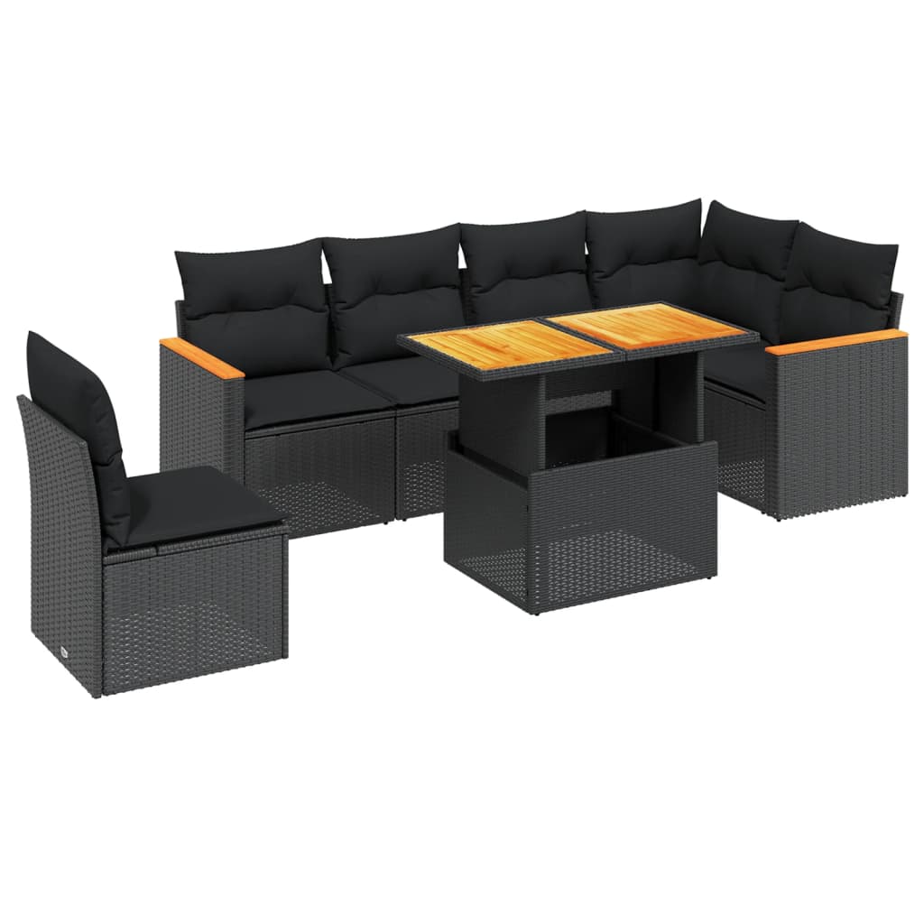 7-delige Loungeset met kussens poly rattan zwart is nu te koop bij PeponiXL, paradijselijk wonen!