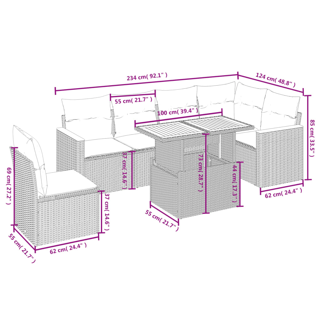 7-delige Loungeset met kussens poly rattan zwart is nu te koop bij PeponiXL, paradijselijk wonen!