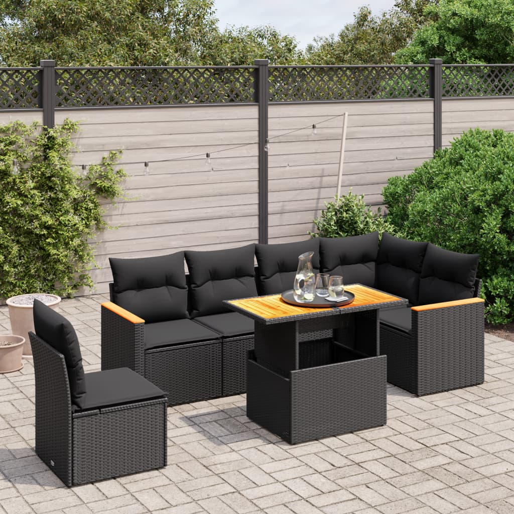7-delige Loungeset met kussens poly rattan zwart is nu te koop bij PeponiXL, paradijselijk wonen!