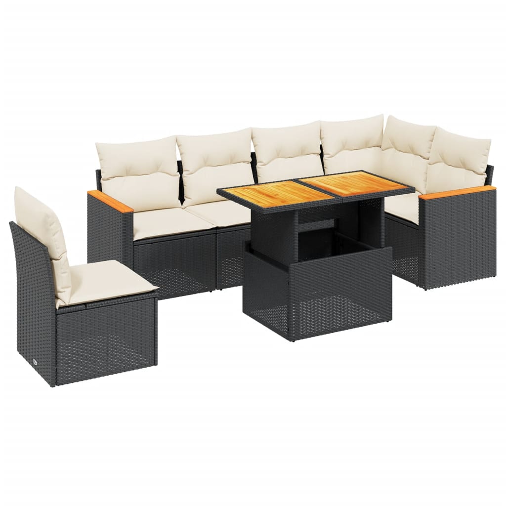 7-delige Loungeset met kussens poly rattan zwart is nu te koop bij PeponiXL, paradijselijk wonen!