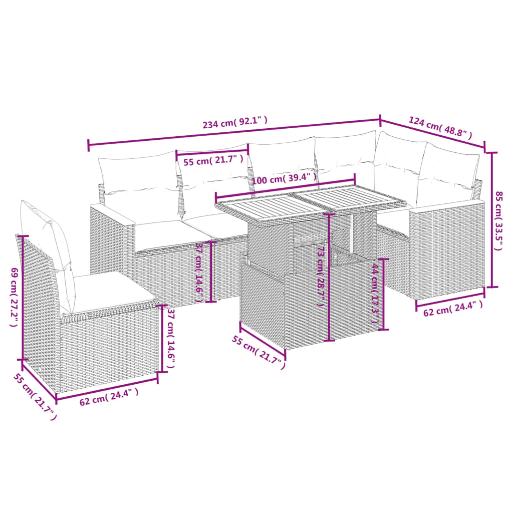 7-delige Loungeset met kussens poly rattan zwart is nu te koop bij PeponiXL, paradijselijk wonen!
