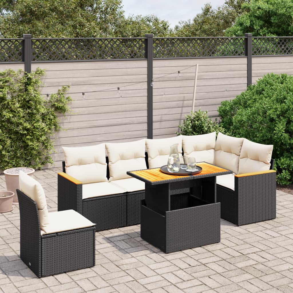 7-delige Loungeset met kussens poly rattan zwart is nu te koop bij PeponiXL, paradijselijk wonen!