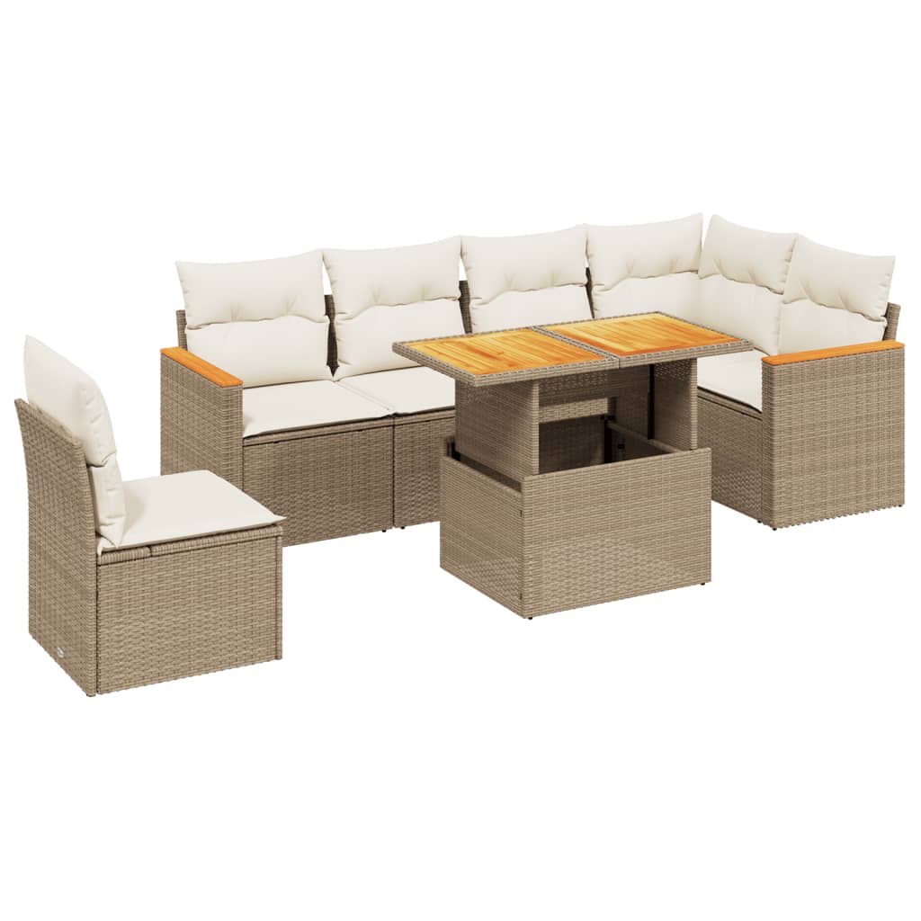 7-delige Loungeset met kussens poly rattan beige is nu te koop bij PeponiXL, paradijselijk wonen!