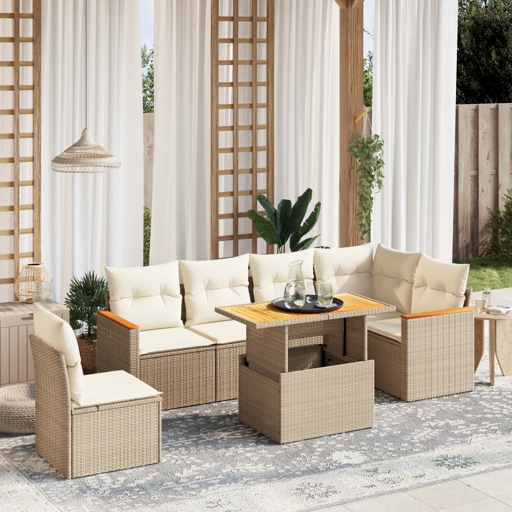 7-delige Loungeset met kussens poly rattan beige is nu te koop bij PeponiXL, paradijselijk wonen!