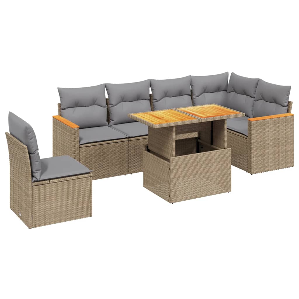 7-delige Loungeset met kussens poly rattan beige is nu te koop bij PeponiXL, paradijselijk wonen!