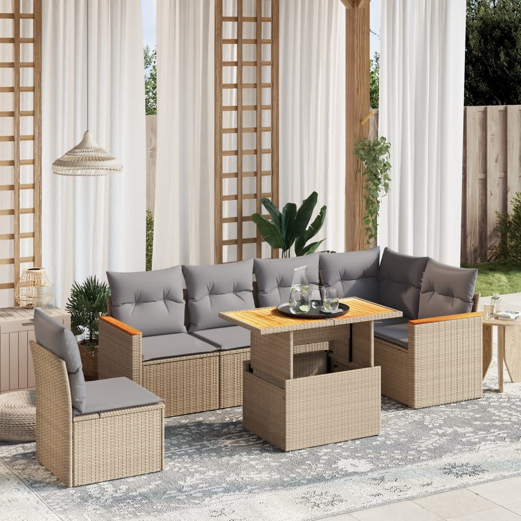 7-delige Loungeset met kussens poly rattan beige is nu te koop bij PeponiXL, paradijselijk wonen!