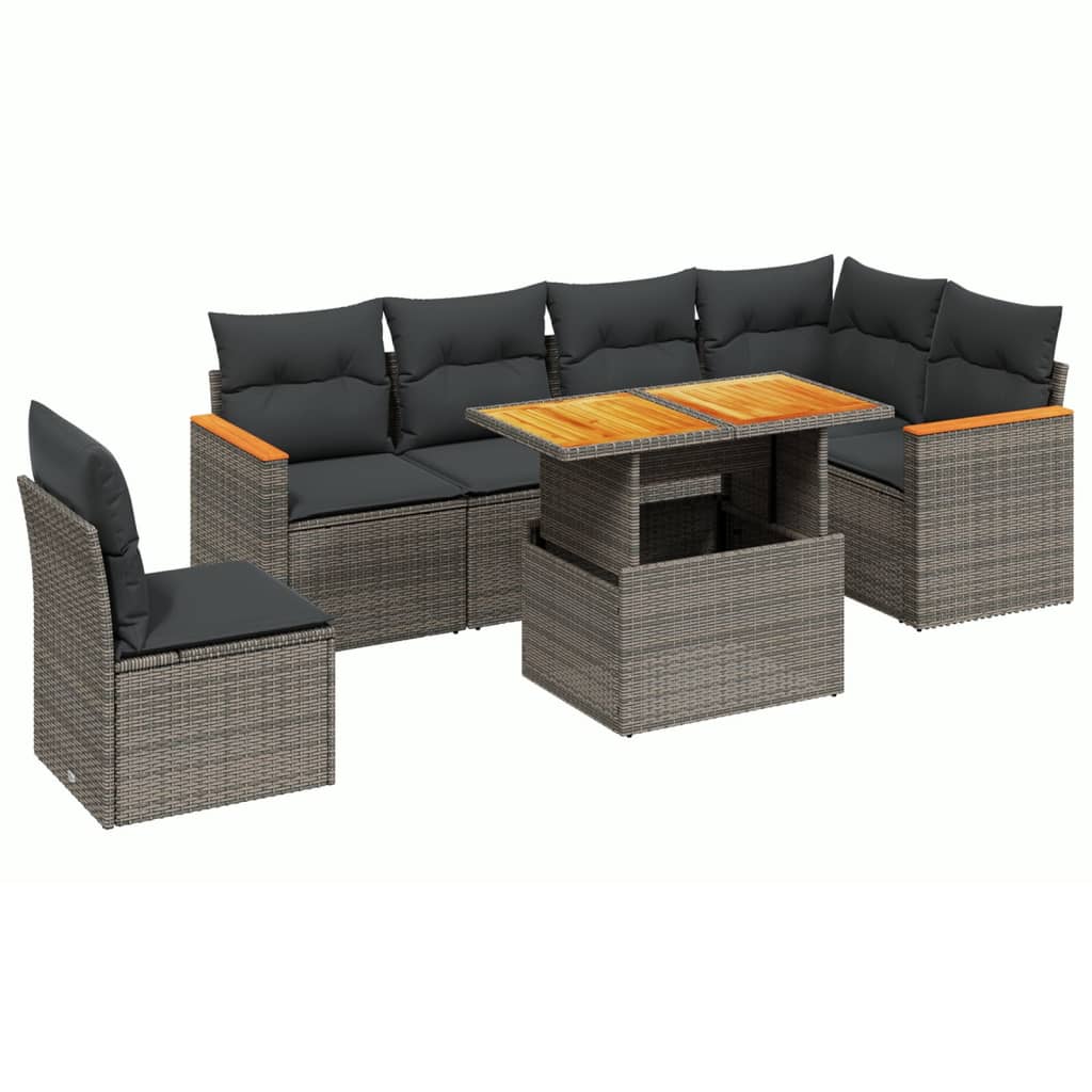 7-delige Loungeset met kussens poly rattan grijs is nu te koop bij PeponiXL, paradijselijk wonen!