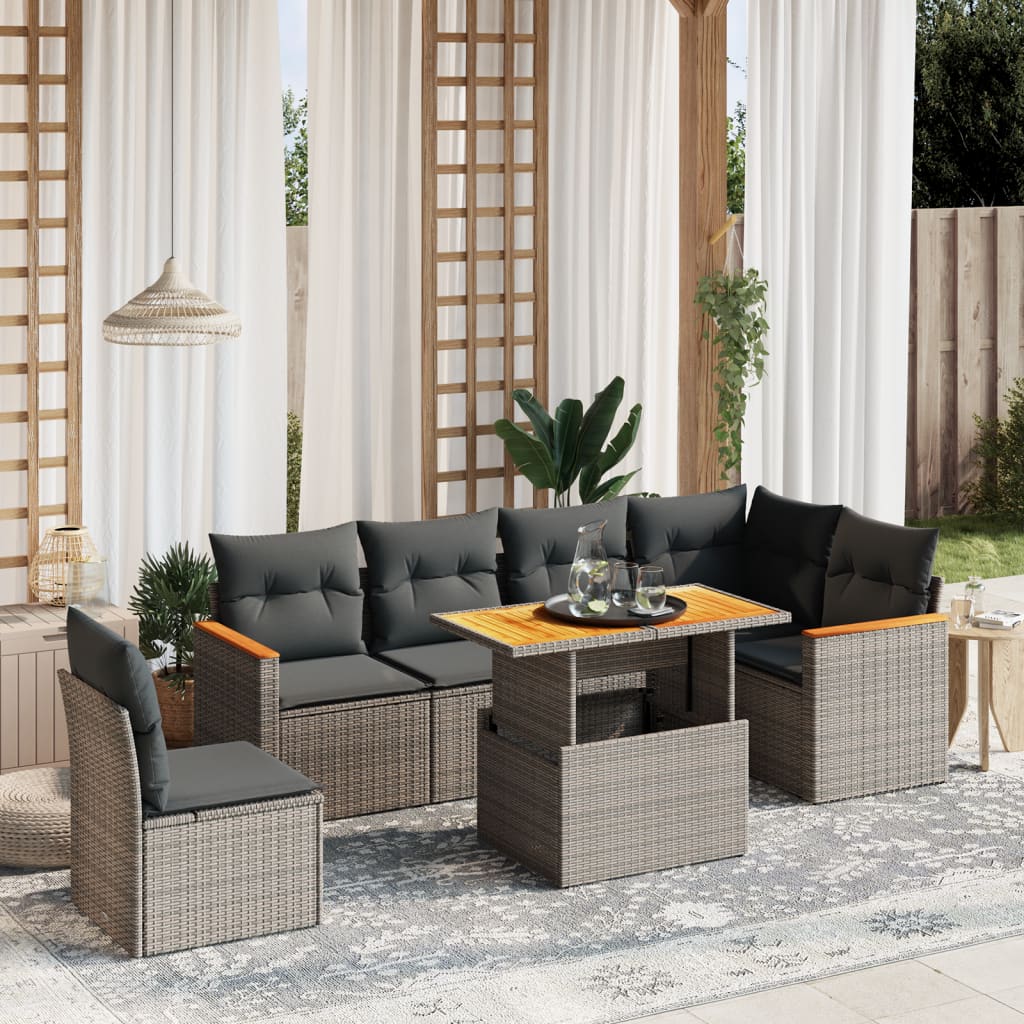 7-delige Loungeset met kussens poly rattan grijs is nu te koop bij PeponiXL, paradijselijk wonen!