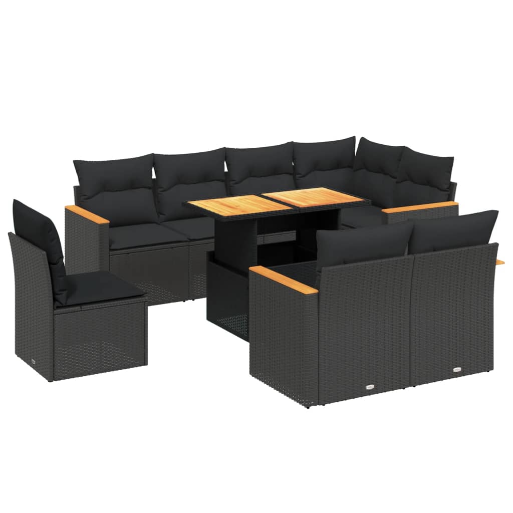 9-delige Loungeset met kussens poly rattan zwart is nu te koop bij PeponiXL, paradijselijk wonen!