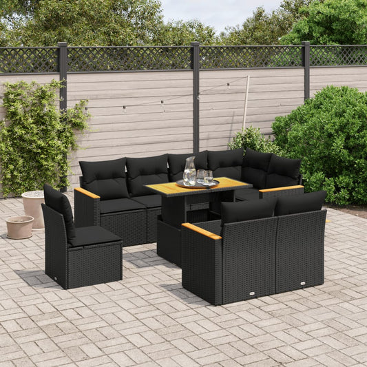 9-delige Loungeset met kussens poly rattan zwart is nu te koop bij PeponiXL, paradijselijk wonen!