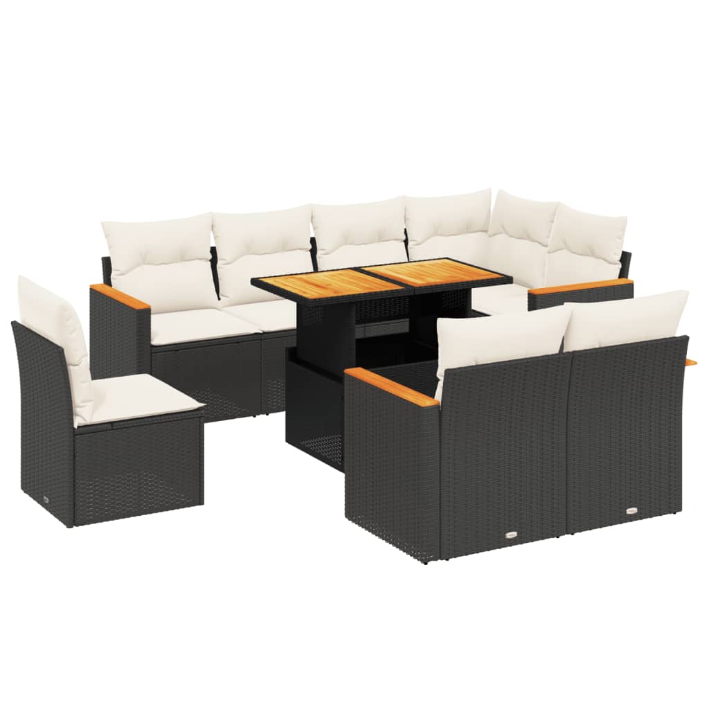 9-delige Loungeset met kussens poly rattan zwart is nu te koop bij PeponiXL, paradijselijk wonen!