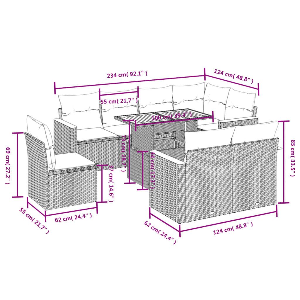 9-delige Loungeset met kussens poly rattan zwart is nu te koop bij PeponiXL, paradijselijk wonen!