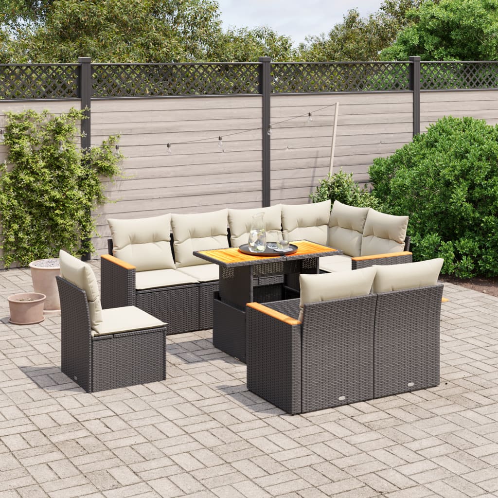 9-delige Loungeset met kussens poly rattan zwart is nu te koop bij PeponiXL, paradijselijk wonen!