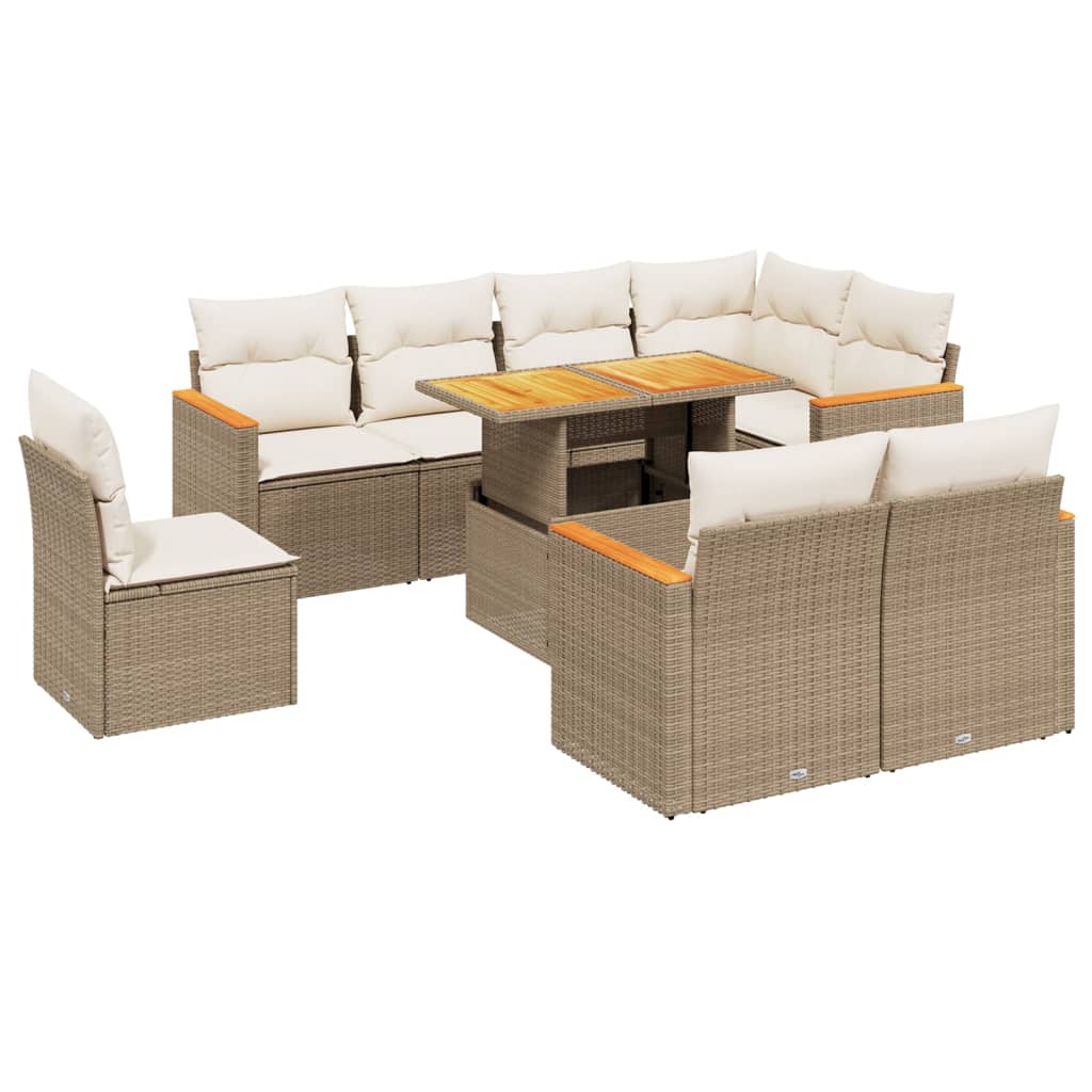9-delige Loungeset met kussens poly rattan beige is nu te koop bij PeponiXL, paradijselijk wonen!
