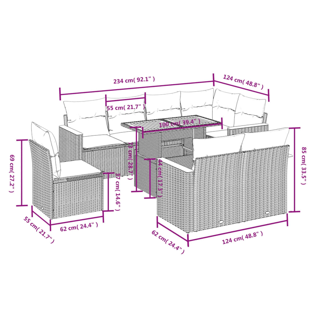 9-delige Loungeset met kussens poly rattan beige is nu te koop bij PeponiXL, paradijselijk wonen!