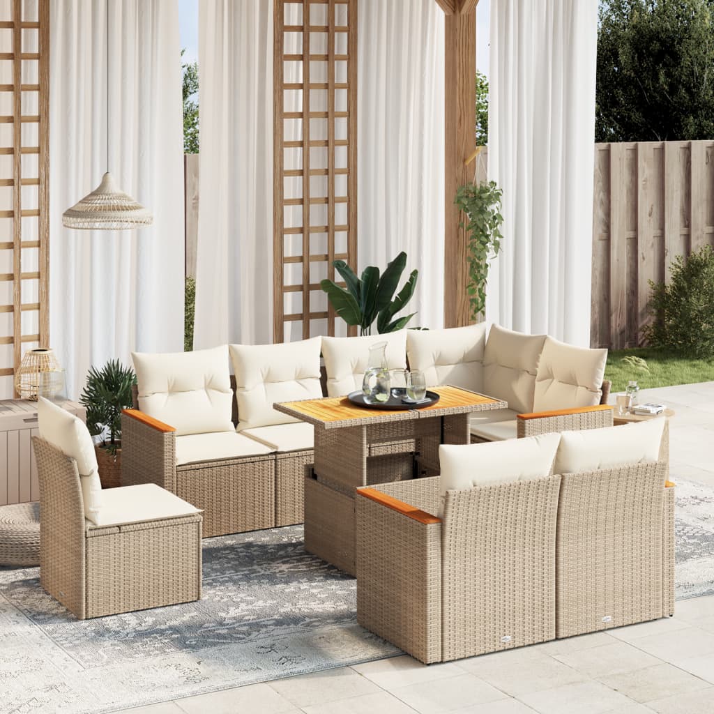 9-delige Loungeset met kussens poly rattan beige is nu te koop bij PeponiXL, paradijselijk wonen!