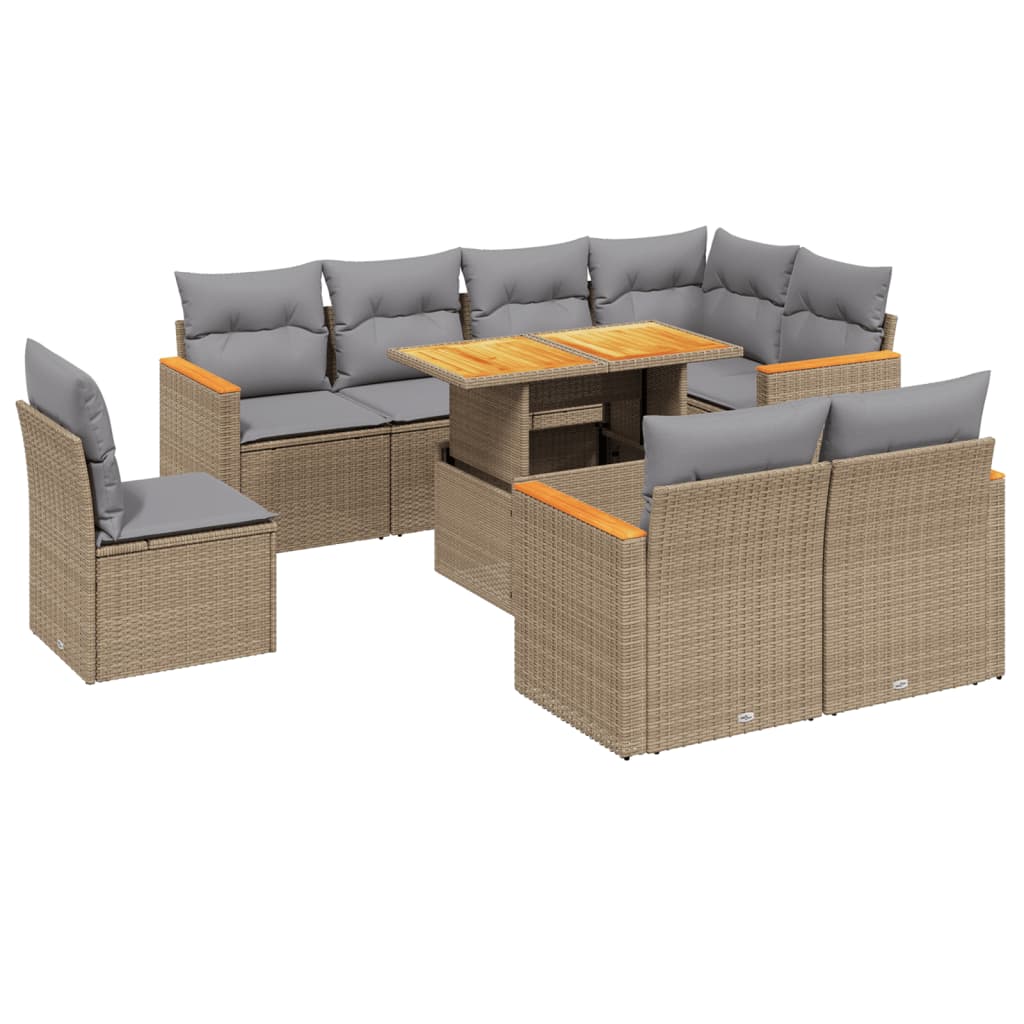 9-delige Loungeset met kussens poly rattan beige is nu te koop bij PeponiXL, paradijselijk wonen!