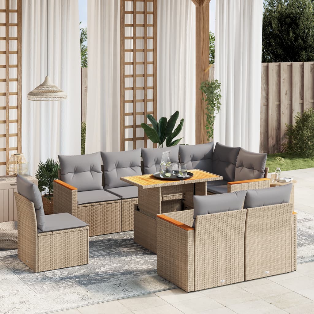 9-delige Loungeset met kussens poly rattan beige is nu te koop bij PeponiXL, paradijselijk wonen!