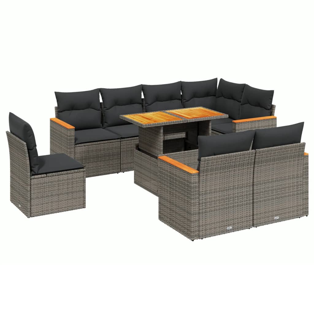 9-delige Loungeset met kussens poly rattan grijs is nu te koop bij PeponiXL, paradijselijk wonen!