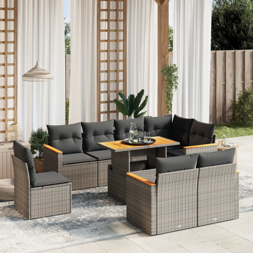9-delige Loungeset met kussens poly rattan grijs is nu te koop bij PeponiXL, paradijselijk wonen!