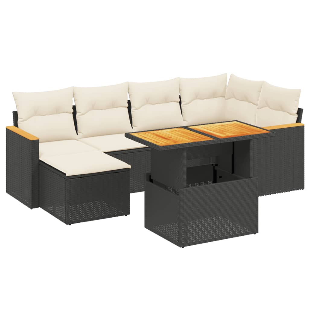 7-delige Loungeset met kussens poly rattan zwart is nu te koop bij PeponiXL, paradijselijk wonen!
