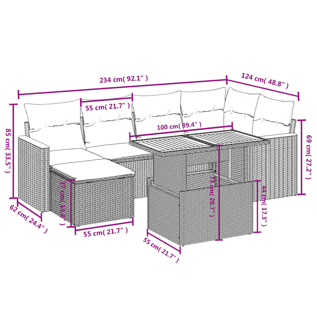 7-delige Loungeset met kussens poly rattan zwart is nu te koop bij PeponiXL, paradijselijk wonen!