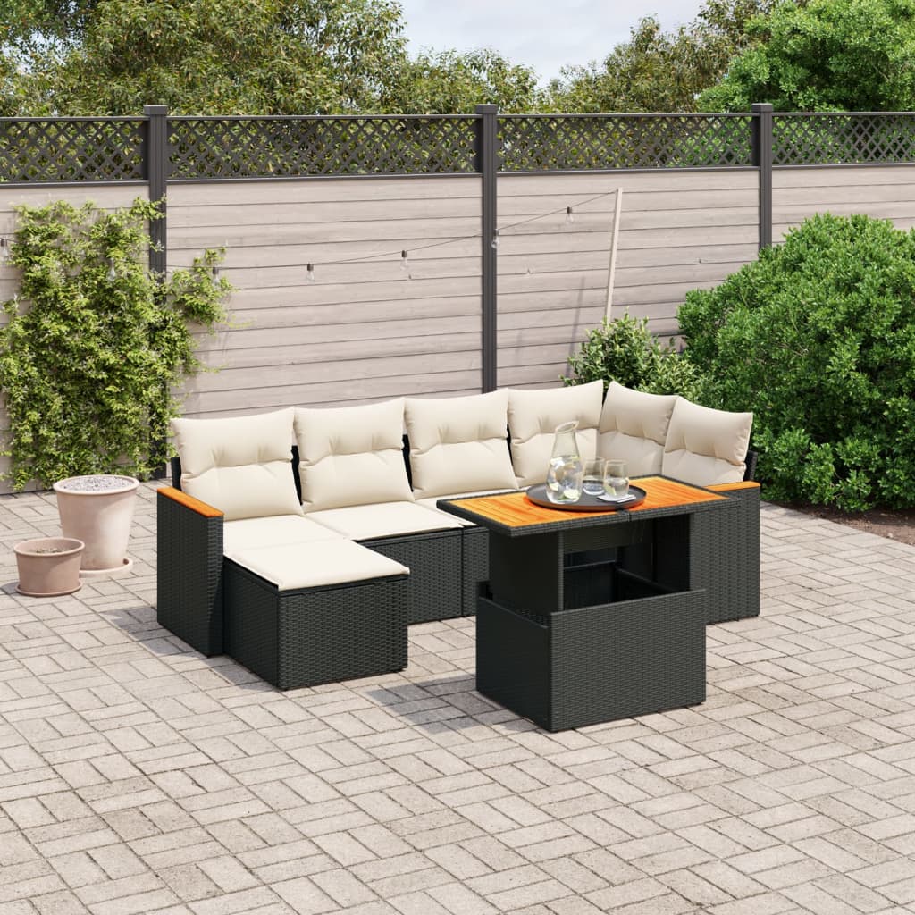 7-delige Loungeset met kussens poly rattan zwart is nu te koop bij PeponiXL, paradijselijk wonen!