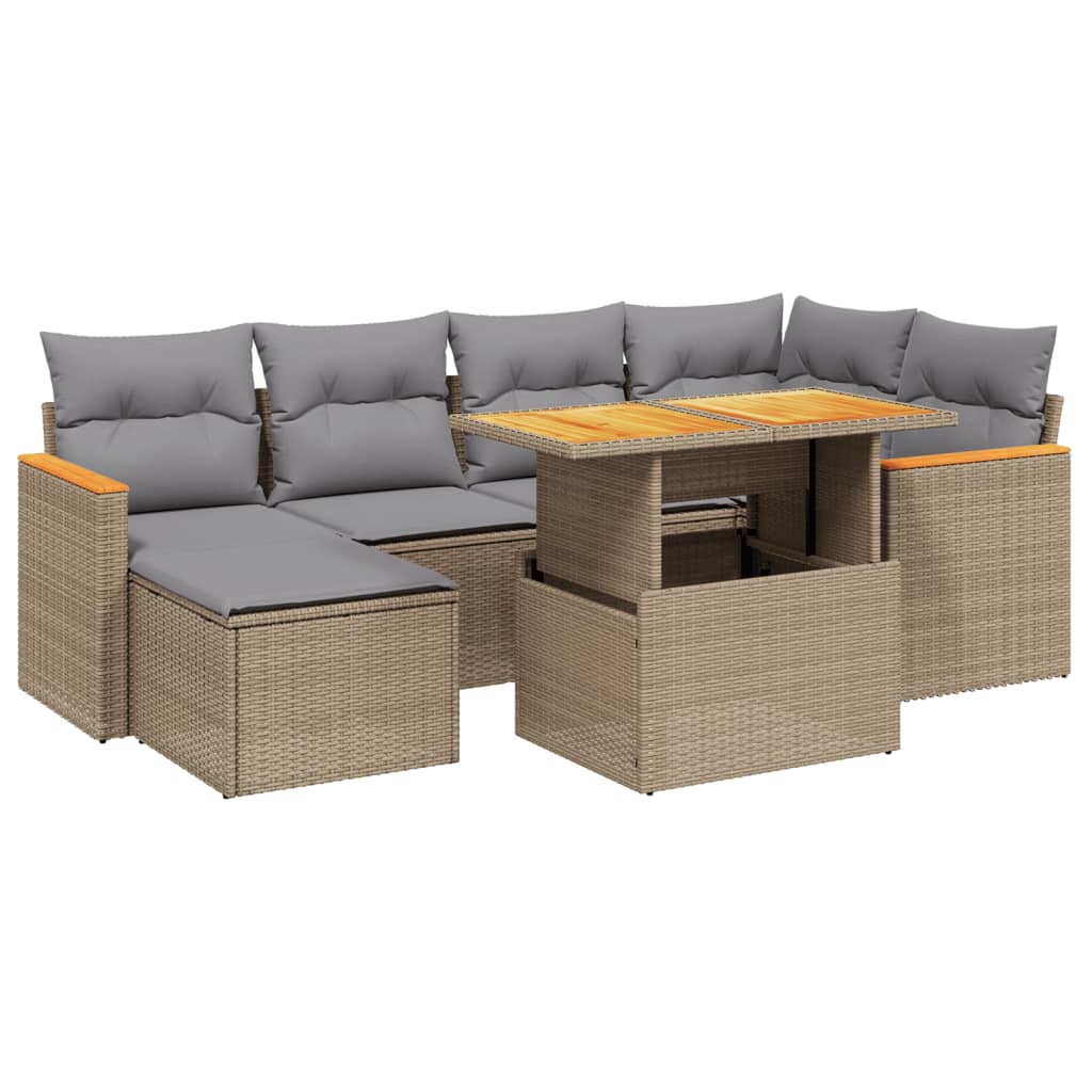 7-delige Loungeset met kussens poly rattan beige is nu te koop bij PeponiXL, paradijselijk wonen!