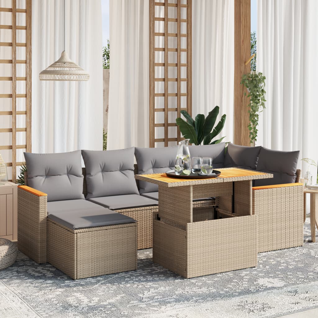 7-delige Loungeset met kussens poly rattan beige is nu te koop bij PeponiXL, paradijselijk wonen!