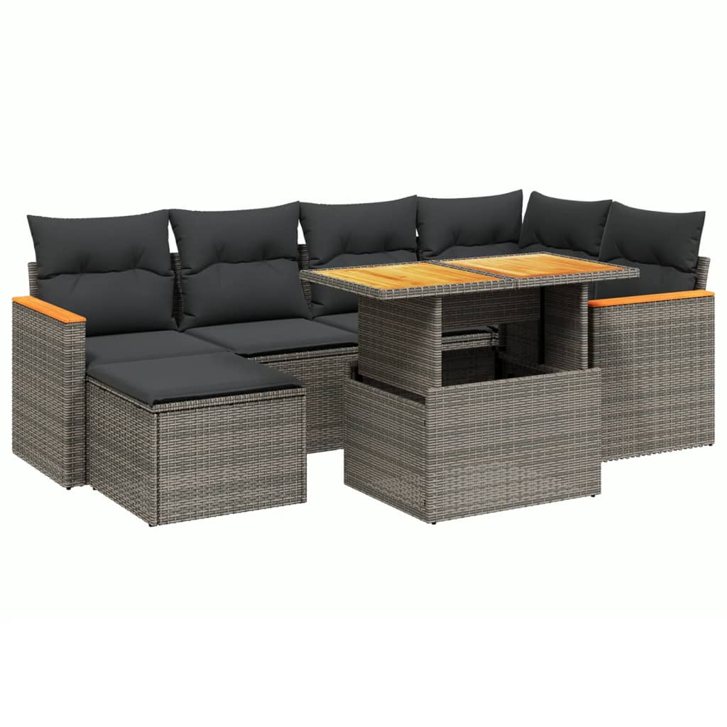 7-delige Loungeset met kussens poly rattan grijs is nu te koop bij PeponiXL, paradijselijk wonen!