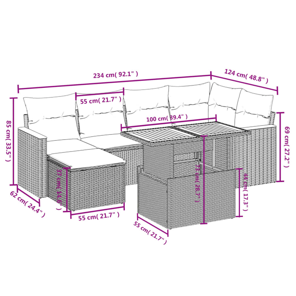 7-delige Loungeset met kussens poly rattan grijs is nu te koop bij PeponiXL, paradijselijk wonen!