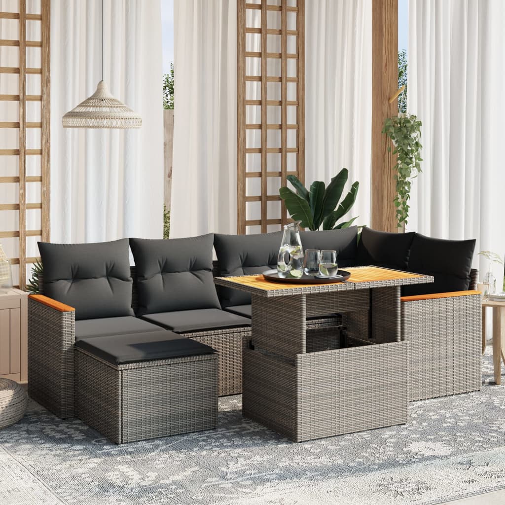 7-delige Loungeset met kussens poly rattan grijs is nu te koop bij PeponiXL, paradijselijk wonen!