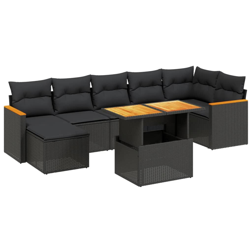8-delige Loungeset met kussens poly rattan zwart is nu te koop bij PeponiXL, paradijselijk wonen!