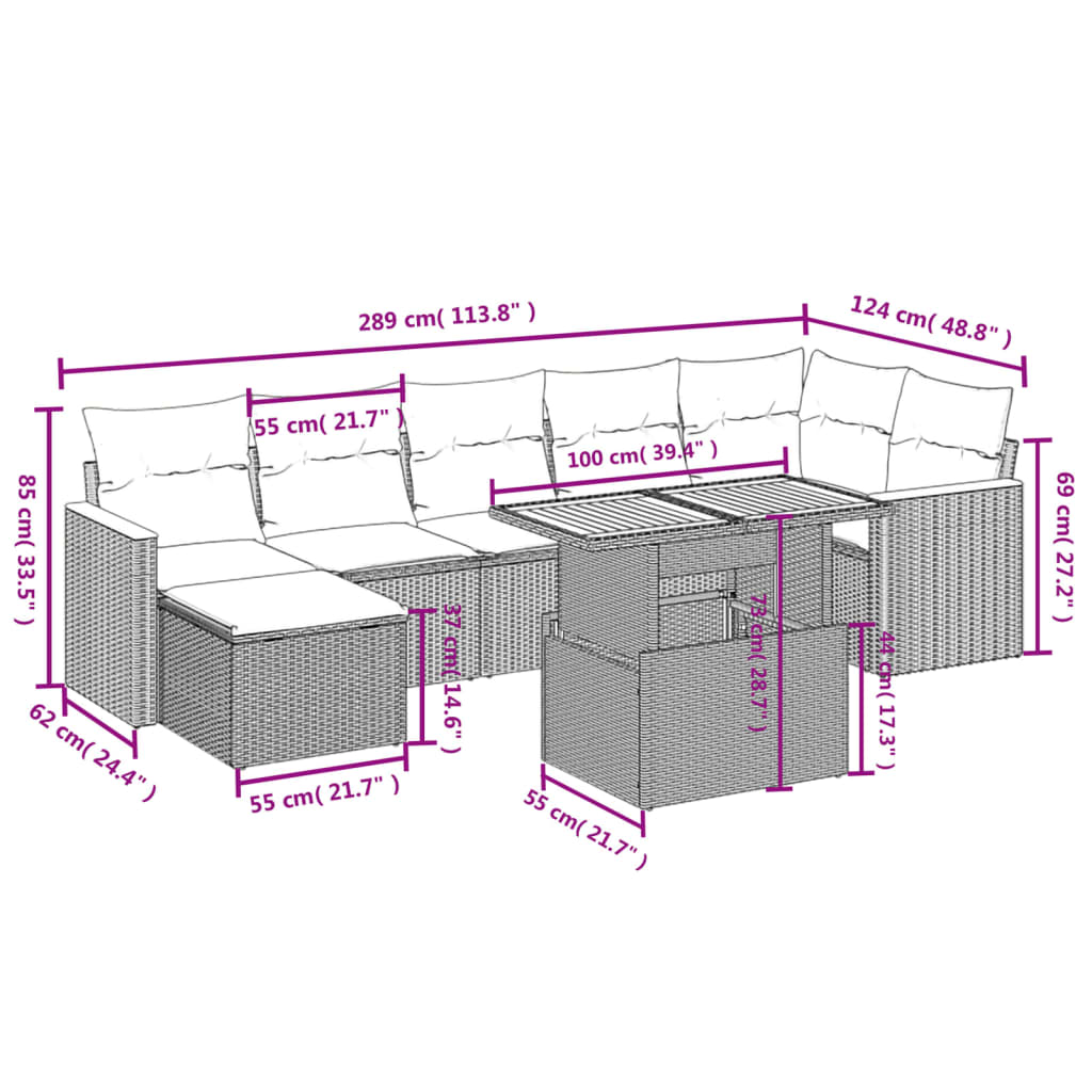 8-delige Loungeset met kussens poly rattan zwart is nu te koop bij PeponiXL, paradijselijk wonen!