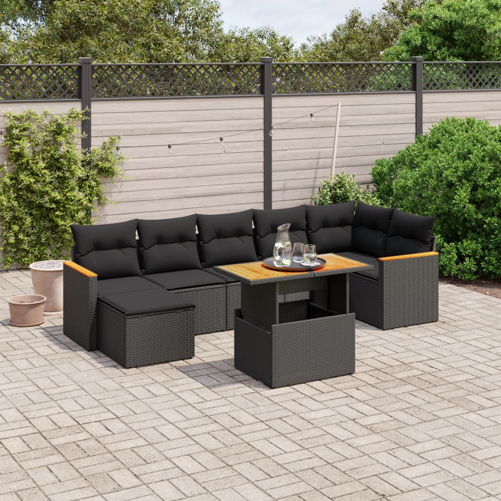 8-delige Loungeset met kussens poly rattan zwart is nu te koop bij PeponiXL, paradijselijk wonen!