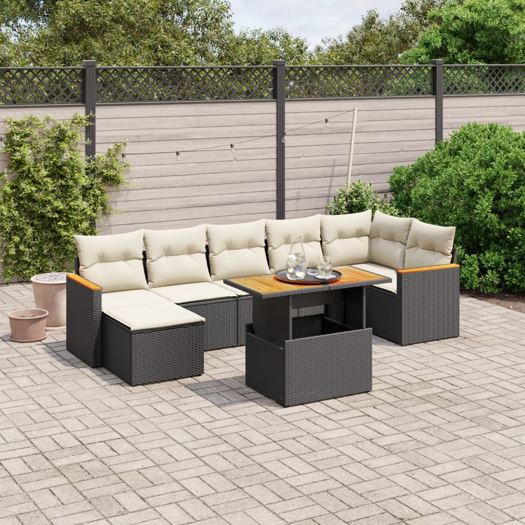 8-delige Loungeset met kussens poly rattan zwart is nu te koop bij PeponiXL, paradijselijk wonen!